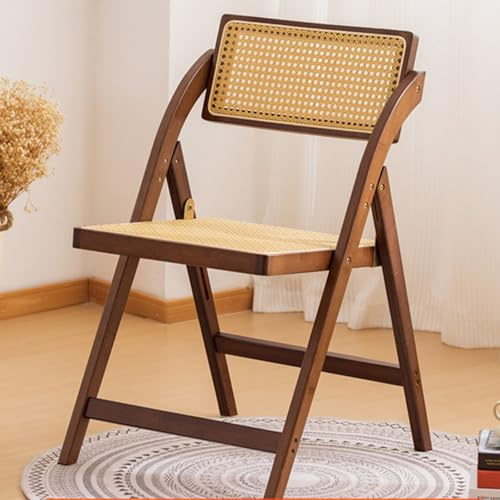 Sillas de comedor plegables de nogal, asiento y respaldo tejidos de ratán, silla portátil sin brazos para sala de estar, dormitorio, jardín y balcón, muebles de ocio hechos a mano