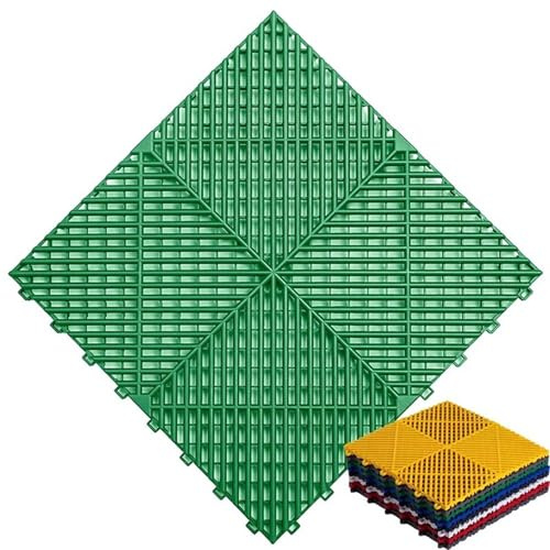 Strapazierfähige PVC-Garagenbodenfliesen, selbstentleerende Matten für Garage und Autowäsche, 20 Stück, 40 x 40 x 1,8 cm, langlebig, modulare Bodenbelag, grüne Abdeckungen, 3,2 m²