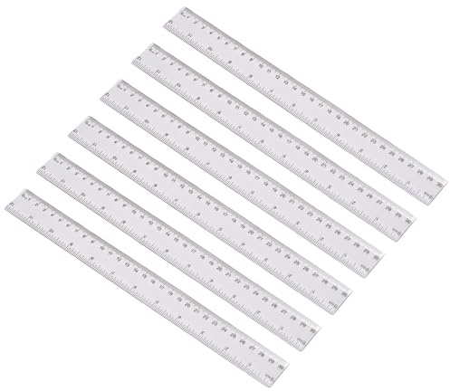 6 Stück Lineal 30 cm, Kunststoff Lineale Set mit Umrechnungstabelle Zoll in cm, Transparent Ruler für Schule Büro & Grundschule, Flexibel Biegsam Plastic 30cm 12 Inch Messwerkzeug, Weiß