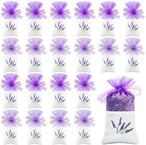20 Stück Leer Lavendelbeutel Beutel für Lavendel Gewürze und Kräuter, Zum Befüllen Duft Lavendelsäckchen, Duftsäckchen mit Lila Kordelzug Schmuckbeutel für Auto Kordelzug Valentinstagsgeschenke