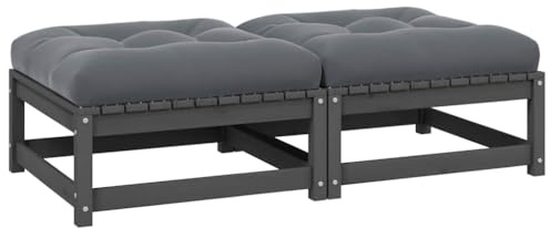 Teenpull Garten-Fußhocker mit Kissen 2 STK. Grau Massivholz Kiefer, 70x70x30cm Modulares Outdoor-Sofa-Element, Robustes Loungemöbel für Terrasse und Balkon