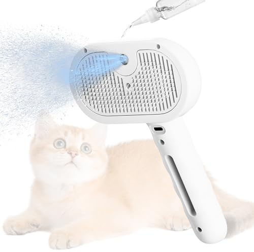 CowGoldChild Katzenbürste mit Dampf Katzenkamm Kurzhaar Langhaar Hundebürste Dampfbürste Sprühbürste Haustier mit Auslöseknopf Wassertank Wiederaufladbar Fellpflege Haarbürste