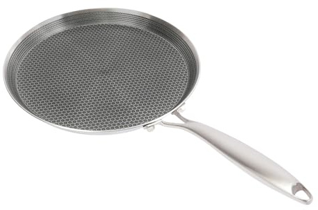 Duoruameng Padella antiaderente Crepe 28 cm, padella per pancake in acciaio inox, a induzione, pancake, struttura a nido d'ape, manico in acciaio inox, padella crespa