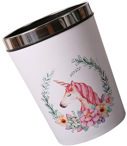 SHERCHPRY 12l Unicorn Trash Bin for ’s Bedroom, Plastic Wastebasket with Pressing Ring, Kitchen and Office Garbage Container, Floral Unicorn Design