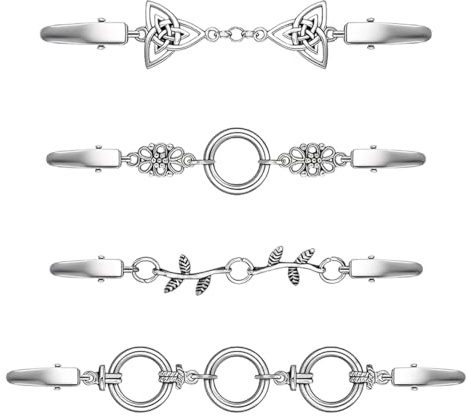 4er Set Vintage Cardigan Clip Silber, Retro Metall Brosche für Strickjacke & Pullover, Eleganter Schalclip Verschluss für Kleider & Hemden, Zinklegierung Schmuck-Clip, 10cm