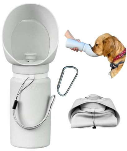 Super Kompakte Silikon Hundetrinkflasche - Mit Karabiner - 550ml - Tragbare Wasserflasche für Hunde & Katzen - Auslaufsicher - Faltbar- BPA-Frei - Ideal für Reisen & Spaziergänge