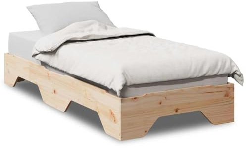 Qnhdfrt Cama de madera maciza de 75 x 190 cm, cama de invitados apilable de madera de pino sin tratar, marco de cama para espacios pequeños, marco estable con somier de láminas