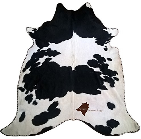 Patagonia Leather Rugs Alfombra de Piel de Vaca Black/White con Borde en Cuero (Cod. 530)