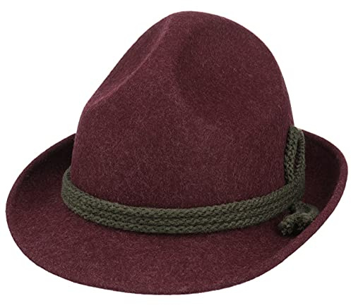 Lipodo Dreispitz Hut Klassik Trachtenhut Kordel Garniturband Made in Italy Herren Sommer Winter Bordeaux-Oliv 57 cm