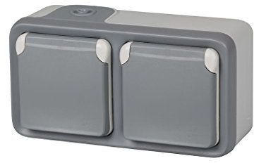 Legrand, 191505 Plexo Doppelsteckdose Wandsteckdose Aufputz wasserdicht für den Außenbereich IP55 grau