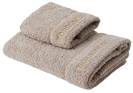 Borbonese coppia Asciugamani 1+1 in Pura Spugna Idrofila 550 gr/mq art. Fine OP (Tortora)