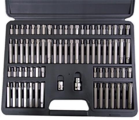 Autojack 74 Piece Spline Bit Set Torx Bits 1/2 inch 3/8 TRX-Star Ribe Socket