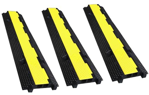 ADO - Pasacables de Suelo de Caucho Doble Vía 100x25x4 cm | Protector de Cables para Suelo Exterior, Antideslizante, Resistente a la Intemperie | Negro, 3-Protectores de Cable, Caucho
