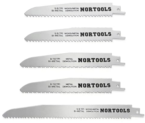 NORTOOLS Reciprocating Saw Blades set, 5 PCS Sabre Saw Blades HSS Cutter Wood Metal Saw Blade Set for Steel Demolition/Wood/Metal Cutting Adapted to Bosch DEWALT Makita(150mm/6x4 230mm/9x1)