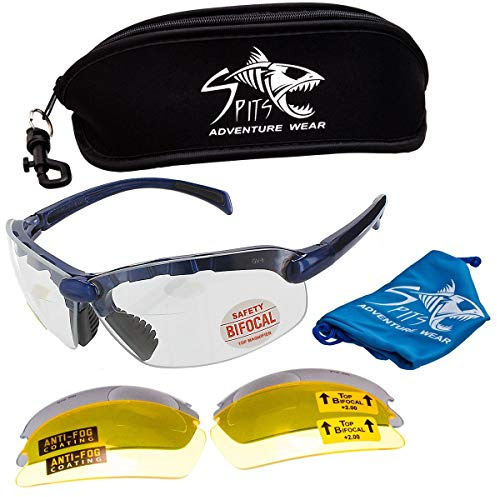 Spits Eyewear C2 Top Focal Magnifying Shooting Safety Glasses, 7 Frame Colors (Frame Color: Blue, Magnifier: 1.5)