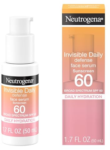 Neutrogena Invisible Daily Defense Face Serum with Broad Spectrum SPF 60+ to Help Even Skin Tone, Oil-Free, Non-Greasy, Antioxidant Complex for Environmental Aggressors, 1.7 fl. oz