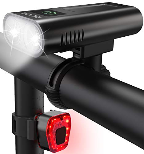EILIOC 6400mAh Bike Lights for Night Riding, USB C Rechargeable Bicycle Headlight and Taillight Set, Super Bright 1200 Lumen, IPX5 Waterproof, Aluminum Alloy, 5 Modes, White, Red or Black