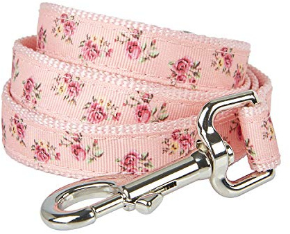 YUDOTE Blommigt hundkoppel stark nylon med mjuk bekväm neopren vadderat öglehandtag och D-ring för daglig promenader med aktiva små till medelstora raser, blommig rosa