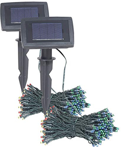 Lunartec Solar Lichterkette bunt: 2er-Set 4-farbige Solar-LED-Lichterketten mit 100 LEDs und Timer, 10 m (Solarleuchte-Lichterkette, (RGBW), Band)