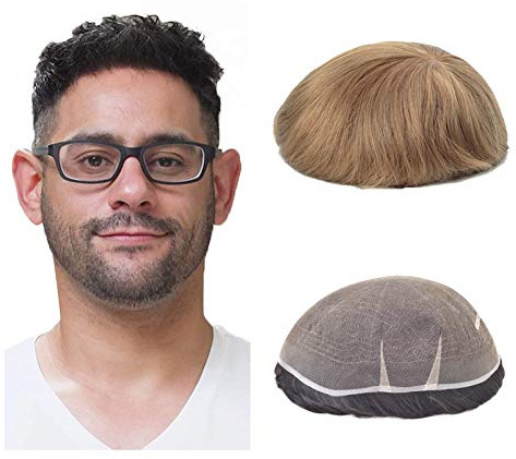 Lordhair Toupet Human Hair Herrenperücke, Französische Spitze Webart, 20 x 25 cm, Leichtes Haarersatzsystem, Mittlere Dichte, Natürlich eng Anliegend,Elegant und Schön