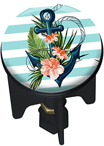 WENKO Abflussstopfen Pluggy® Ancora, höhenverstellbarer Waschbeckenstöpsel für alle handelsüblichen Waschbecken, aus Messing und Kunststoff gefertigt, Ø 3,9 x 6,5 cm, Anker mit Blumen, Mehrfarbig