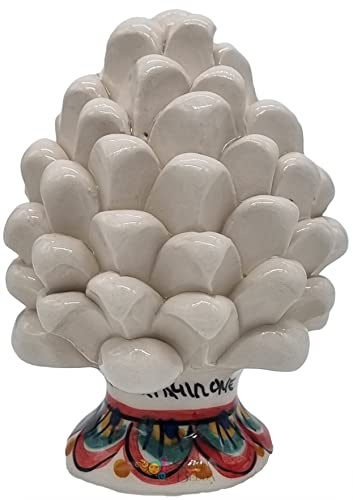sicilia bedda - Pigna Siciliana con Piede Decorato - Modello Maioliche - Ceramica di Caltagirone (Altezza 12 x 8, Bianco)
