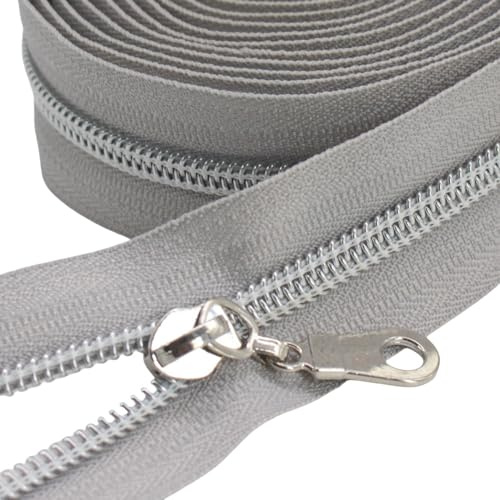 ByaHoGa 9 m silverfärgad oändlig dragkedja metervara grå dragkedja 6 mm spiral 25 icke-lock-blixtlås (silverfärgad grå)