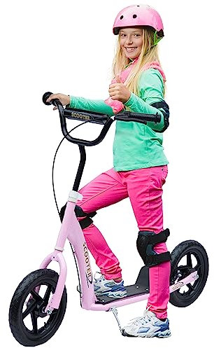HOMCOM Kinderroller Scooter Tretroller mit verstellbarem Lenker, großen Rädern und Hinterbremse Kickscooter 12 Zoll Cityroller für 5-12 Jahren Jungen und Mädchen Stahl Rosa