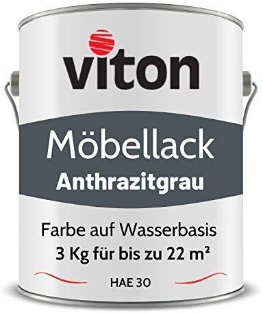 Viton Möbellack - 3 Kg (2,5 L) - Seidenmatt Anthrazit - Möbelfarbe auf Wasserbasis - RAL 7016 Anthrazitgrau
