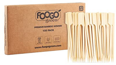 FOOGO Green 150 Brochetas de Bambú Pequeñas de 12 cm, Certificadas FSC®, Robustas de Madera, Barbacoa y Palillos para Brochetas, Pinchos de Fruta, Palillos de Cóctel, para Acampadas, Fiestas y Bodas