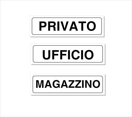 TLDSHOP® - Kit di Adesivi Targhetta per Porte - PVC Adesivo Resistente - Lavabile - Misure 21x6cm: (PRIVATO + MAGAZZINO + UFFICIO)