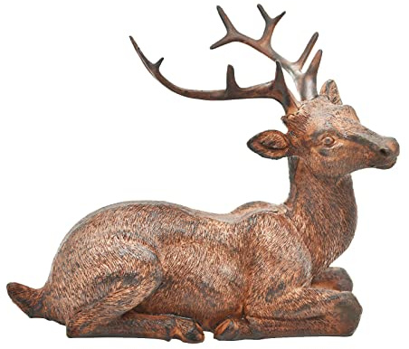 Miyolo Sitting Deer Figurine Laying Elk Reindeer Statue Resin Home Decor Christmas Indoor Shelf Tabletop Decorations (Rust)