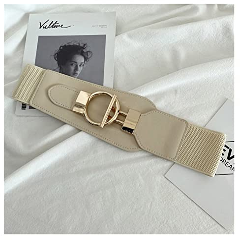 Breiter Korsettgürtel, goldene Schnalle, Nylongürtel für Frauen, Beige, Schwarz, Mantel, Kleid, Taillengürtel, elastischer Damenbund (B, Einheitsgröße)