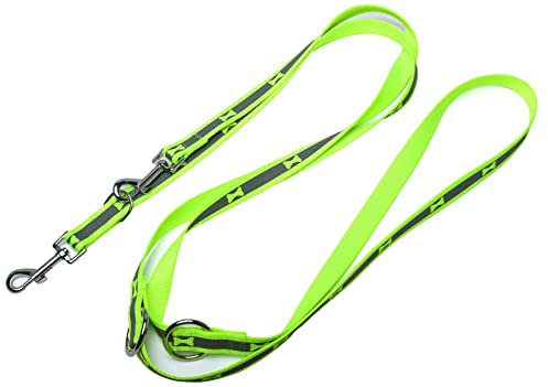 Doppelleine aus Nylon Knochen Hundeleine mehrfach verstellbar hellgrün (4M)
