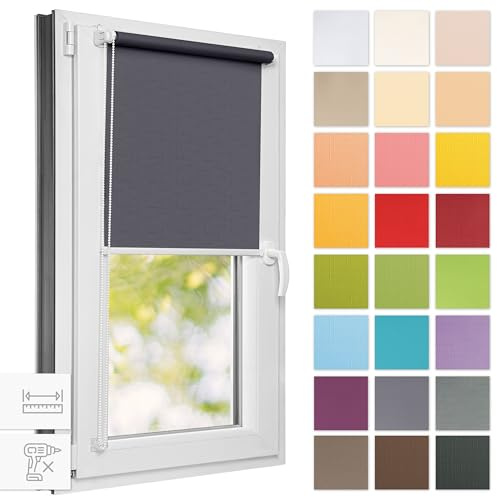 Estika Rollo für Fenster ohne Bohren - 40cm x 120cm - Grau 2-25 Stofffarben, Klemmfix Montage, Fensterrollos für innen, Sichtschutz für Fenster und Balkontür (40 cm Stoffbreite)