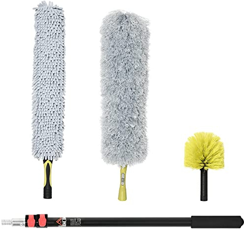 HOMCOM 4-1 Design Staubwedel-Set, Ausziehbare Staubbürste, 73-180 cm lang Mikrofasern Staubwischer zur Decken, Spinnweben, Staub, Waschbare Teleskopstange