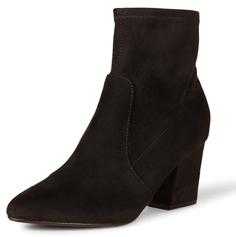 Amazon Essentials Women's Fitted Stretch Heel Boot, Black Microsuede, 8.5