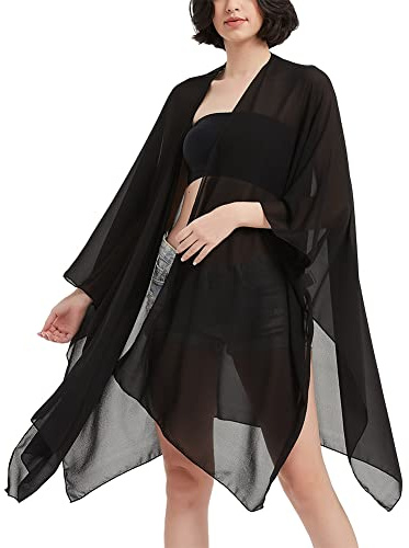 Damen Kimono Cardigan Lange Chiffon Floral Badeanzug Cover Up Bohemian Beachwear Bikini Schal Tops