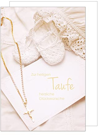 Edition Seidel Premium Glückwunschkarte zur Taufe mit Umschlag. Taufkarte Grusskarte herzlichen Glückwunsch Kreuz Kette Schuhe Mädchen (ET141 SW023)