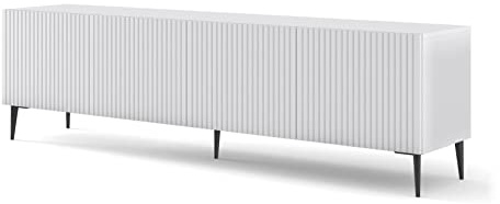 BIM Furniture Lowboard TV 200 cm – Sideboard mit Gefrästen MDF-Fronten, Push-to-Open, Schwarze Metallfüße – Fernsehschrank HiFi Schrank fürs Wohnzimmer Ravenna Weiß Matt