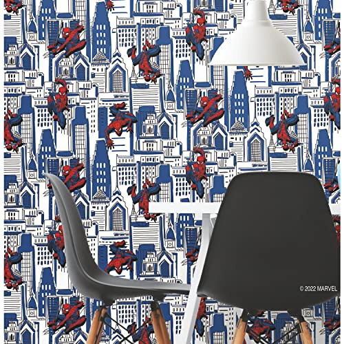 RoomMates Marvel Spider-Man Cityscape Blue Peel and Stick Wallpaper by RoomMates, RMK12459RL