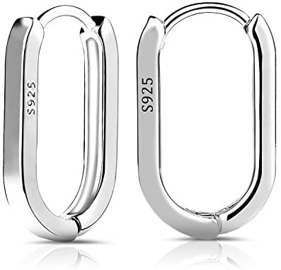 LUTER S925 Sterling Silber Creolen, 2 Stück Kleine Ovale Creolen für Frauen U-förmige S925 Minimalistische s925 Sterling Silber Dangle Hoop Leicht und Bequem (Silbrig)