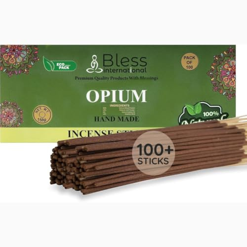 Bless-OPIUM-Incense-Sticks 100%-Natural-Handmade-Hand-Dipped-Incense-Sticks Organic-Chemicals-Free For-Purification-Relaxation-Positivity-Yoga-Meditation The-Best-Woods-Scent (100 Sticks(150GM))