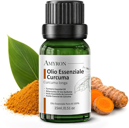 Olio Essenziale Curcuma 15ml AMYRON | Curcuma longa | Naturale E Puro Al 100% Ideale Per Aromaterapia E Terapeutico| Diffusore Oli Essenziali | Massaggi aromatici | Uso Alimentare Senza OGM.