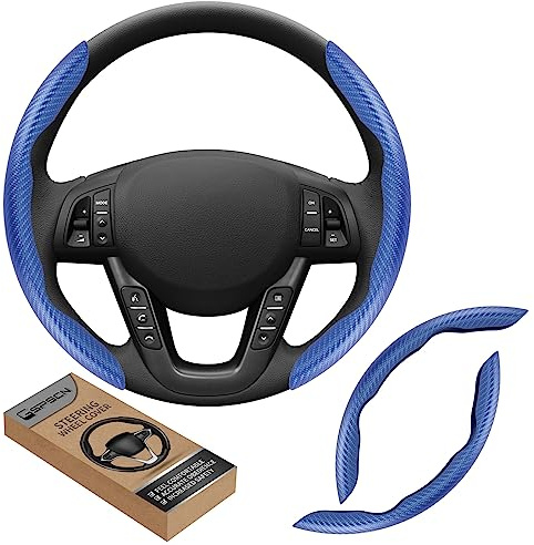 GSPSCN Coprivolante universale in fibra di carbonio per auto antiscivolo （36-39cm）, coprivolante a farfalla, protezione antiscivolo per volante segmentato, accessori interni auto (blu)