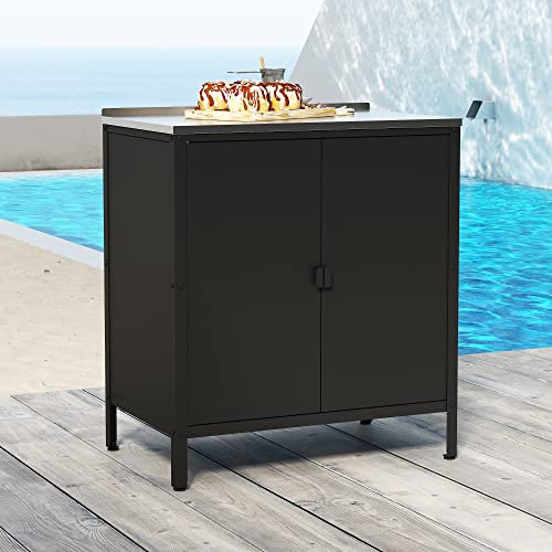 casa.pro Outdoor Schrank Bolognano Gartenschrank Balkonschrank Spind Zwei Türen für Innen- und Außenbereich 92x80x50 cm Schwarz, matt
