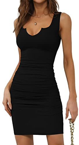 Missufe Dam sommarklänning miniklänning bodycon stickad klänning fritidsklänning figurbetonad V-ringad korta klänningar, svart, L