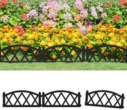 LAPOOH Rasenkanten 17 STK Beetumrandungen, Beeteinfassung, Zaun Garten, Grabumrandung, Beetzaun, Beetabgrenzung, Schwarz 10 m PP
