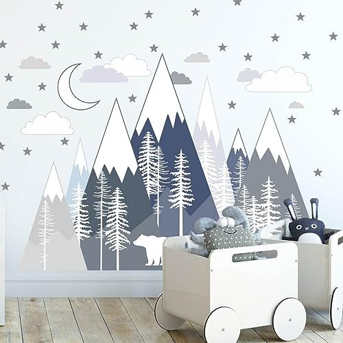 INSPIO Wandaufkleber - Berge und Bärenfamilie