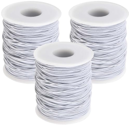 PINGEUI 3 Rolls 1mm x 100m/328 ft Elastic Cord White Round Hat Elastic String,100m Elastic Beading String Cord Bracelet Elastic Cord for DIY Necklace Bracelets Making
